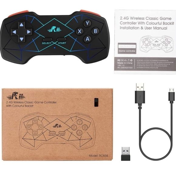 Rii RT838 Wireless Gamepad Controller with Colorful RGB Backlit for PC, PS3 - Picture 1 of 5